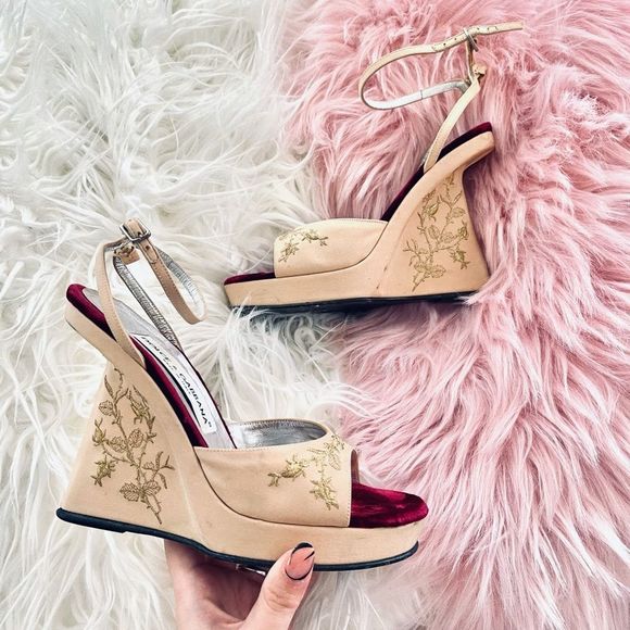 Dolce & Gabbana Shoes - Dolce & Gabbana | Nude Floral Embroidered Wedges